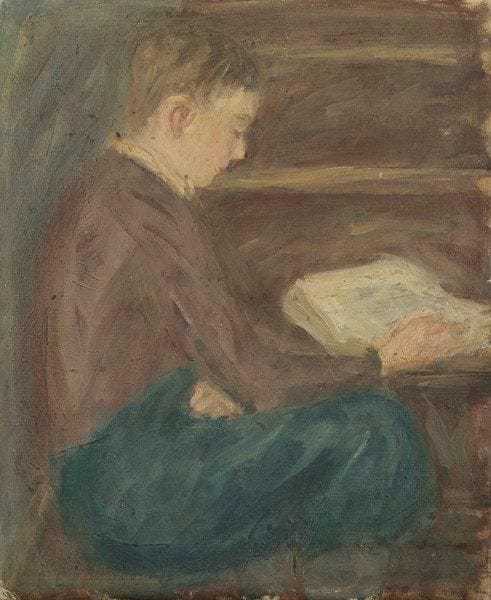 B. GRUNBERG (XXe siècle)
Jeune homme à la lecture Huile sur carton toilé. Signée en bas à gauche. 27 x 22 cm Provenance: Vente de la Commission Centrale de l'Enfance, Galerie de la Boétie, Paris, 18 juin 1952, n°111.