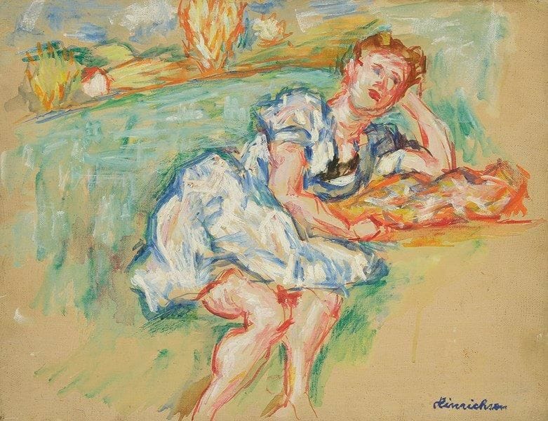 Kurt HINRICHSEN (1901-1963)
Femme à la campagne Huile sur toile. Signée en bas à droite. 27 x 35 cm