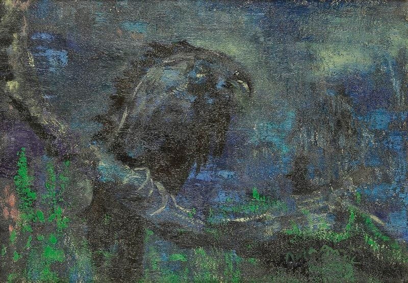 Nora AURIC (c.1900-1982)
L'Aigle, 1959 Huile sur toile. Signée et datée en bas à droite. Signée et titrée au dos. 18,5 x 27 cm