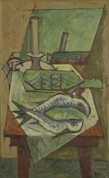 Abraham KROL (1919-2005)
Nature morte aux poissons Huile sur toile. Signée en bas à droite. 61 x 38 cm