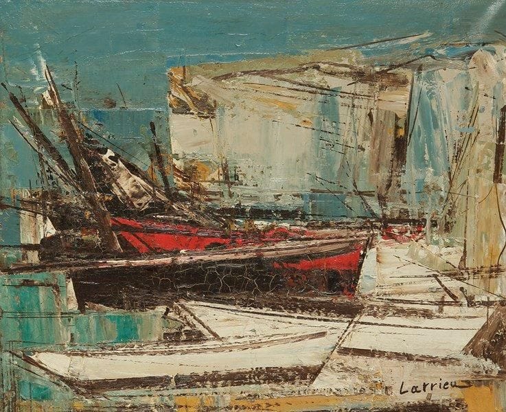 Gaston LARRIEU (1908-1983)
Falaise à Yport Huile sur toile. Signée en bas à droite. Signée, datée et titrée au dos. 38 x 46 cm