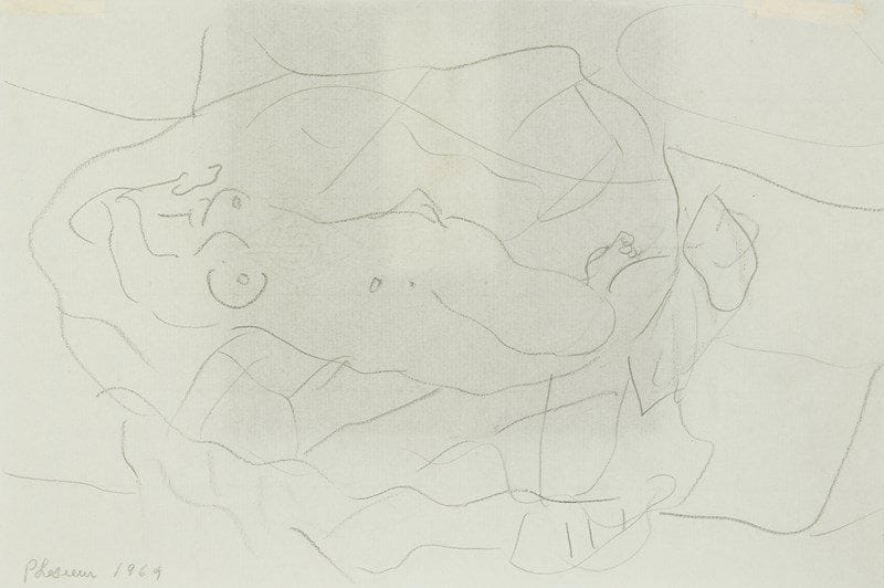 PIERRE LESIEUR (né en 1922)
Femme allongée, 1969 Dessin à la mine de plomb. Signé en bas à gauche. 16 x 23,5 cm