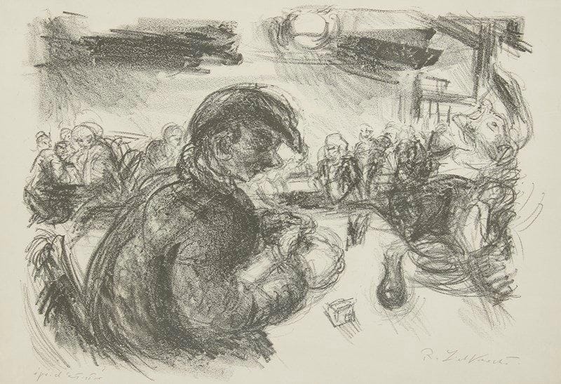 Robert LIEBKNECHT (1903-1994)
Au bistrot Fusain. Signé et daté en bas à droite. 31 x 48 cm