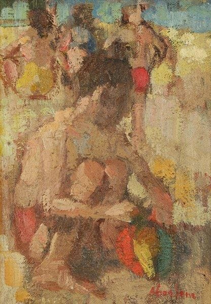 René ABERLENC (1920-1971)
Enfant sur la plage Huile sur toile. Signées en bas à droite. 22 x 16 cm