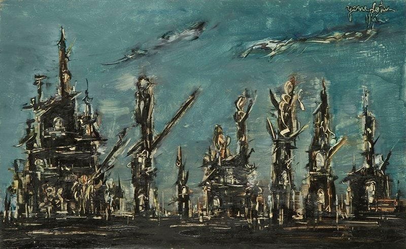 Yona LOTAN (né en 1926)
Maison la nuit, 1962 Huile sur toile. Signée et datée en haut à droite. 37,5 x 60,5 cm