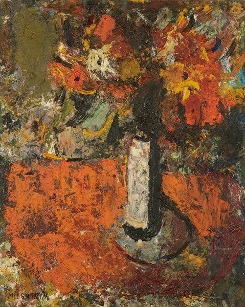 ZWY MILHSTEIN (NE EN 1934)
Bouquet de fleurs Huile sur carton toilé. Signée en bas à gauche. 40,5 x 33 cm