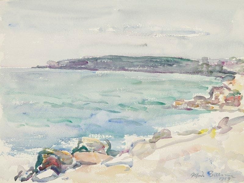 Alfred BELHOM (XXe siècle)
Bord de mer, 1959 Aquarelle. Signée et datée en bas à droite. 35,5 x 47 cm