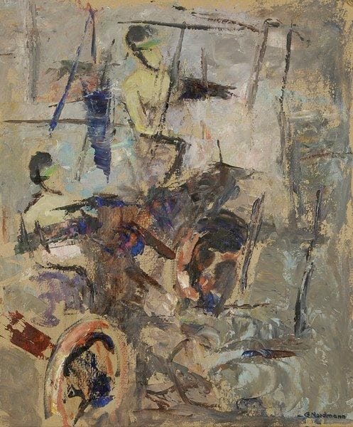 Germaine NORDMANN (1902-1997)
Le Tracteur Huile sur carton. Signée en bas à droite. 55 x 45,5 cm