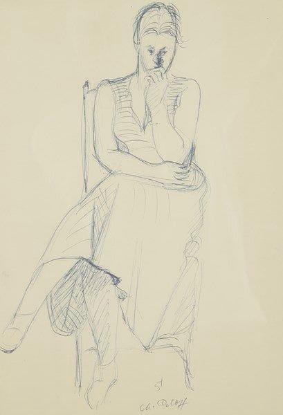 Chana ORLOFF (1888-1968)
Femme assise, 1951 Dessin à l'encre. Signé et daté en bas à droite. 41 x 28 cm Provenance: Vente au profit de la Commission Centrale de l'Enfance, Galerie de la Boetie, 1952, n°179.