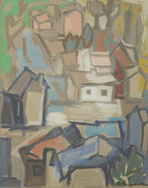 Felicia PACANOVSKA (1907-2002)
Village Gouache. Signée en bas à droite. 46,5 x 36 cm Provenance: Vente au profit de la Commission Centrale de l'Enfance, Galerie de la Boetie, 1952, n°180.