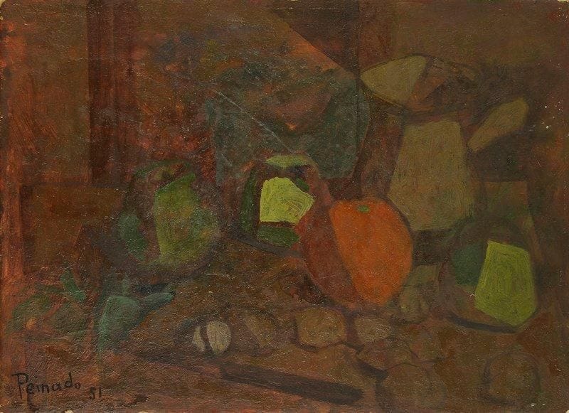 Joaquin PEINADO (1898-1975)
Nature morte aux fruits, 1951 Huile sur carton. Signée et datée en bas à gauche. (Griffures). 24 x 33 cm