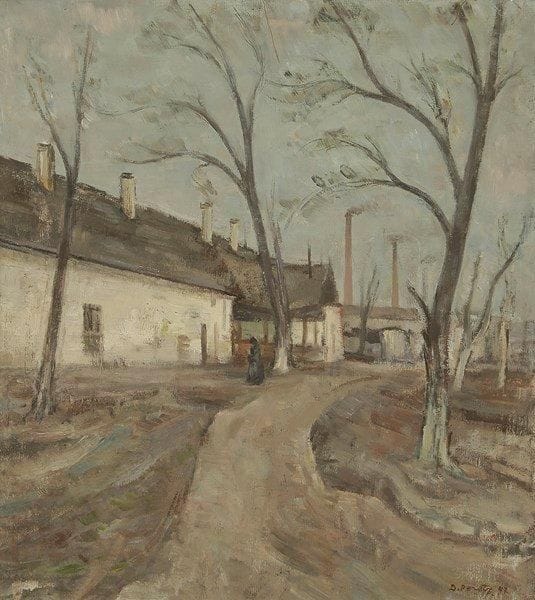 David PERETZ (1906-1982)
Paysage urbain, 1947 Huile sur toile. Signée et datée en bas à droite. (Accident). 58 x 53 cm