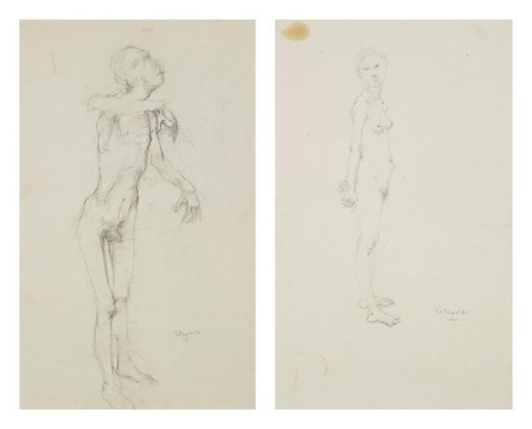 Paul REBEYROLLE (1926-2005)
Étude de femme - Étude d'homme Deux dessins à la mine de plomb. Signés en bas à droite. (Taches). 42 x 27 cm chaque.