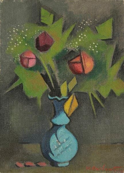 Henryk BERLEWI (1894-1967)
Bouquet de fleurs, 1954 Huile sur toile. Signée et datée en bas à droite. 21,5 x 16 cm