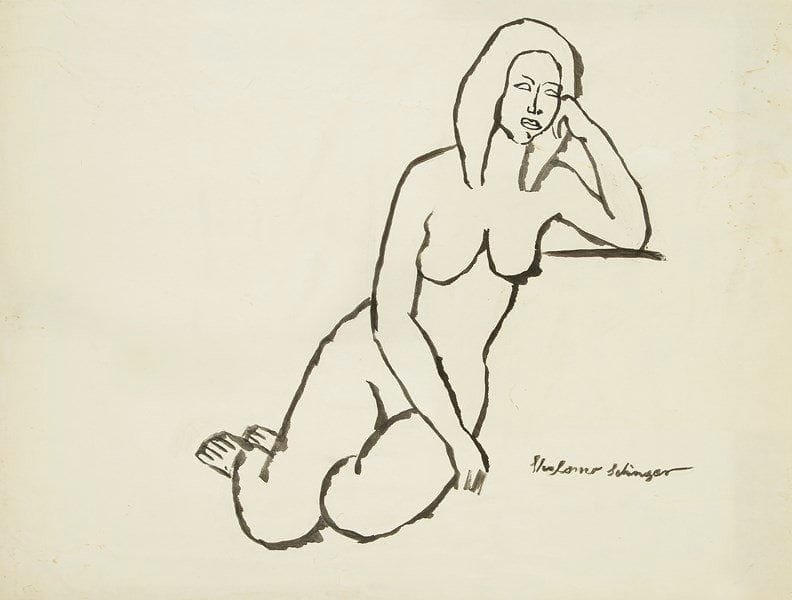 Shlomo SELINGER (né en 1928)
Femme nue accoudée Encre. Signée en bas à droite. (Accidents). 50 x 65 cm
