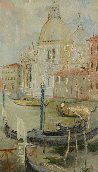 Luc SIMON (né en 1924)
Venise, 1955 Huile sur toile. Signée et datée en bas à droite. 46 x 28 cm