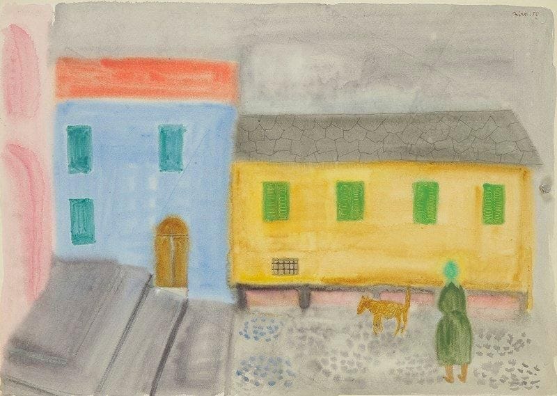ATILA BIRO (1931-1987)
Femme au chien, 1950 Aquarelle. Signée et datée en haut à droite. 48 x 66 cm