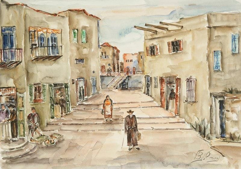 Nehamia SZTUTZL (XXe siècle)
Rue animée Aquarelle. Signée en hébreu en bas à droite. 35 x 50 cm