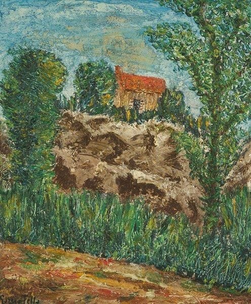 JOSÉ GARCIA TELLA (1906-1983)
Le Jardin à Fermanville (?), 1955 Huile sur panneau. Signée en bas à gauche. Signée, datée et titrée au dos. 55 x 46 cm