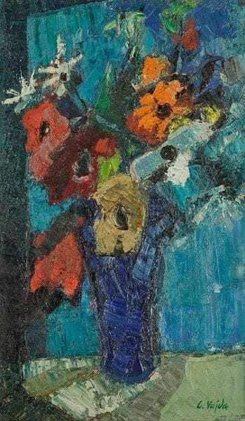 Livia VAJDA (né en 1929)
Vase de fleurs Huile sur toile. Signée en bas à droite. 46 x 27 cm