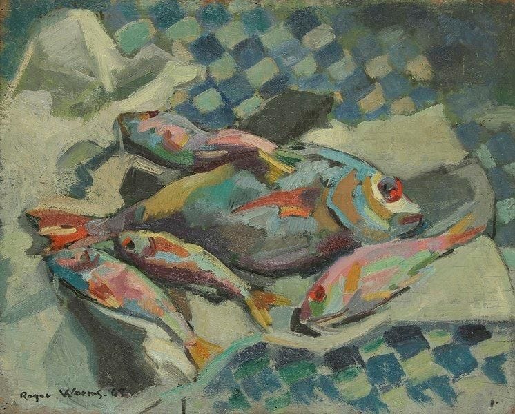 Roger WORMS (1907-1980)
Nature morte aux poissons, 1945 Huile sur panneau. Signée et datée en bas à gauche. 33 x 41 cm Exposition: Salon des Tuileries.