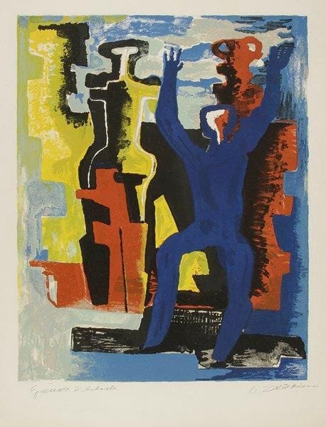 D'après Osip ZADKINE
Personnage aux bras levés Lithographie. Signée et annotée Épreuve d'artiste. 76 x 56 cm