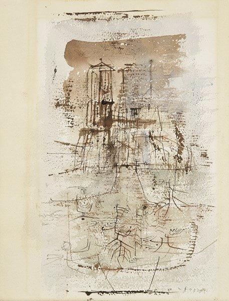 ZAO WOU-KI (1921-2013)
Les Tours de Notre-Dame, 1952-54 Dessin à l'encre et lavis d'encre. Signé et daté en bas à droite. 31 x 24 cm Nous remerçions Yann Hendgen d'avoir confirmé l'authenticité de cette oeuvre.