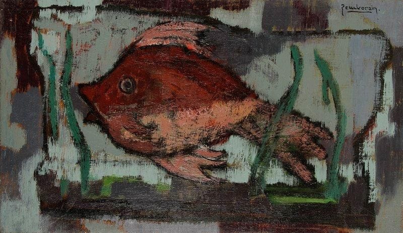 Beba ZEMBORAIN (né en 1922)
Poisson rouge, 1958 Huile sur toile. Signée en haut à droite. Signée, datée et titrée au dos. 27 x 46 cm