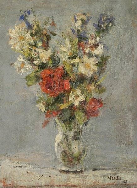 Gertrud ZUCKERKANDL-STEKEL (1895-1981)
Fleurs, 1957 Huile sur isorel. Signée et datée en bas à droite. 55 x 41 cm