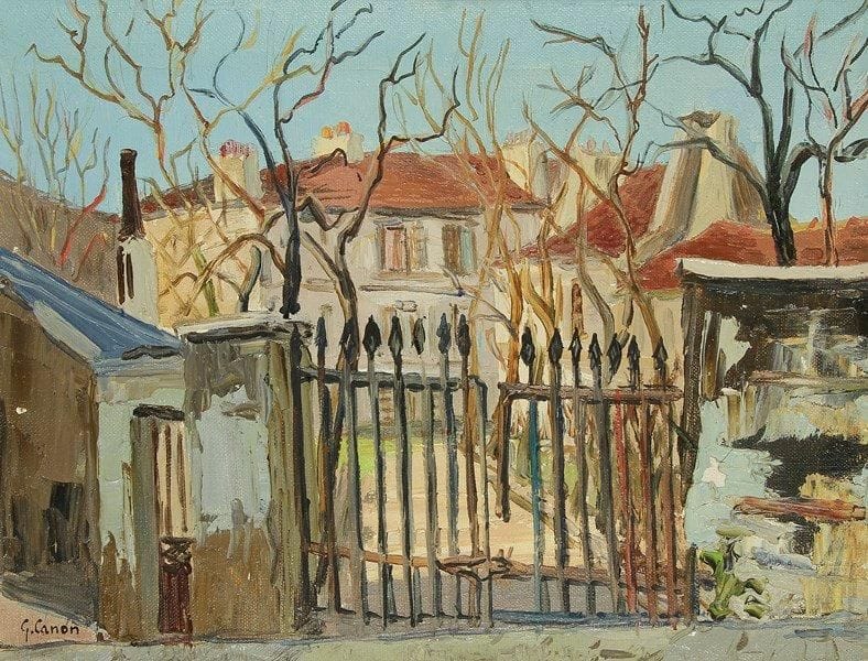 Gabrielle CANON-COURIO (1920-2000)
Le Portail Huile sur toile. Signée en bas à gauche. 27 x 35 cm