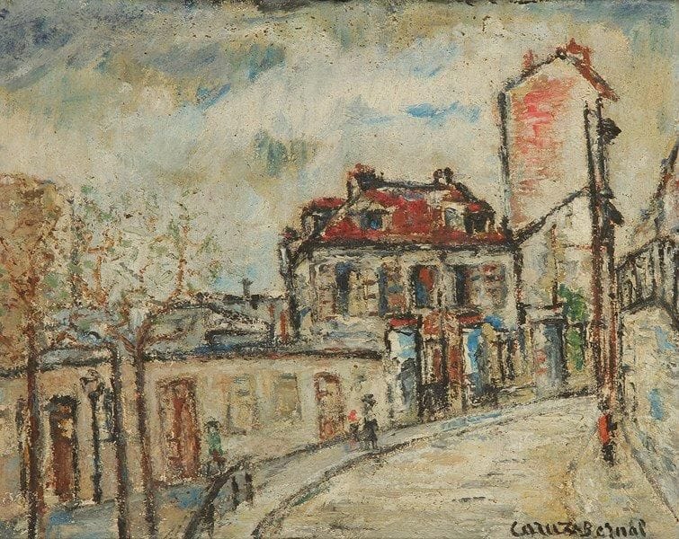 CARUZ-BERNAL (XXe siècle)
Montmartre Huile sur toile. Signée en bas à droite. Signée et titrée au dos. 33 x 41 cm Provenance: Vente au profit de la Commission Centrale de l'Enfance, Galerie La Boétie, 18 juin 1952, n°216.