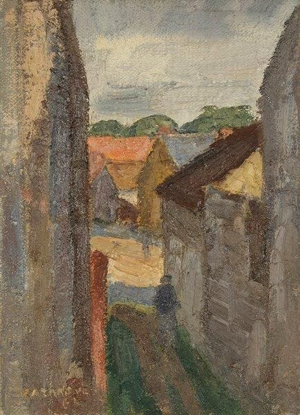 Raymond CAZANOVE (né en 1922)
Ruelle, 1960 Huile sur toile. Signée et datée en bas à gauche. 33 x 24 cm