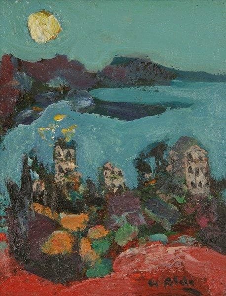Yvette ALDE (1911-1967)
Calvi, 1948-54 Huile sur panneau. Signée en bas à droite. Signée, datée et titrée au dos. 17 x 14 cm