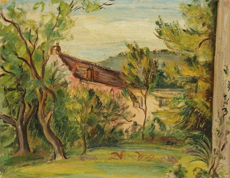 CHERIANE (1900-?)
La Maison rose à Nesles Huile sur carton toilé. Signée en bas à gauche. Signée et titrée au dos. 27 x 35 cm