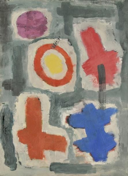 Jean-Dominique VILLERI (1896-1982)
Signes et couleurs, 1956. Huile sur toile. Signée, datée et titrée au dos. 100 x 72 cm. Exposition: XVIIIe biennale d?art contemporain de Venise, 1956, numéro 351