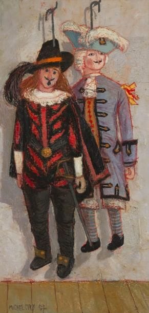 Michel CIRY (né en 1919)
Les marionnettes, 1957. Huile sur toile. Signée et datée en bas à gauche. 100 x 50 cm. Provenance: Galerie Chardin, Paris