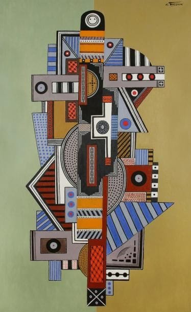 Georges TERZIAN (né en 1939)
L?Architecte, 2005. Huile sur toile. Signée en haut à droite. Signée, datée et titrée au dos. 162 x 97 cm