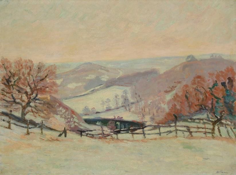 Armand GUILLAUMIN (1841-1927)
Paysage de neige au Puy Barriau à Crozant, 1898. Huile sur toile. Signée en bas à droite. 50 x 73 cm. Provenance: Vente à Versailles, Chapelle, Perrin, Fromantin, le 9 décembre 1973. Bibliographie: G. Serret et D. Fabiani, Catalogue Raisonné de l?oeuvre peint, Paris, 1971, numéro 477. Un certificat en date du 17 janvier 1974 de Monsieur Jean-Claude Bellier sera remis à l?acquéreur