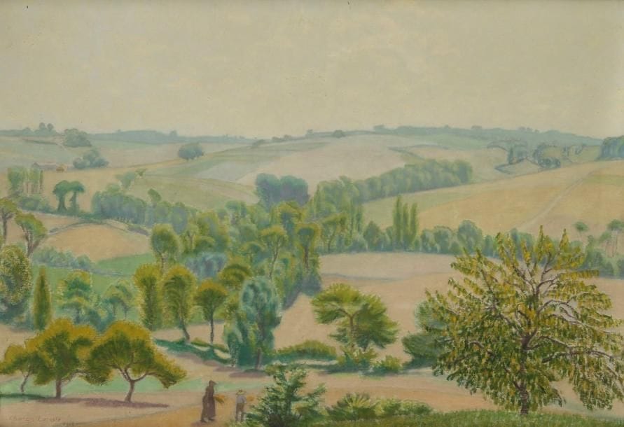 Charles LACOSTE (1870-1959)
Personnages dans un paysage arboré, 1918. Huile sur toile. Signée et datée en bas à gauche. 37 x 54,5 cm