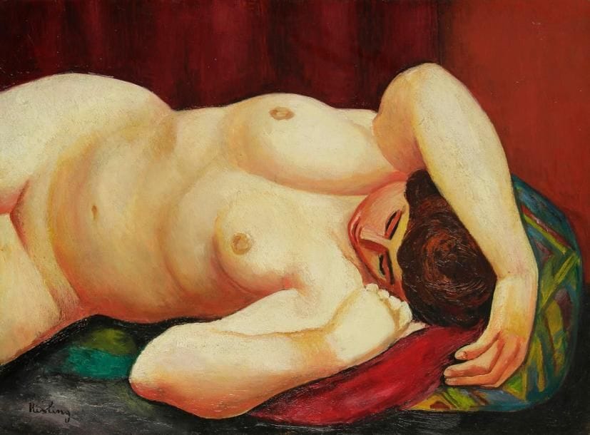 Moïse KISLING (1891-1953)
Torse nu couché, 1918. Huile sur toile. Signée en bas à gauche. 54 x 73 cm. Provenance: Ancienne collection Oscar Ghez, Genève. Bibliographie: Jean Kisling, Catalogue Raisonné de l?oeuvre peint, Tome 1, Nues, numéro 9, reproduit page 317