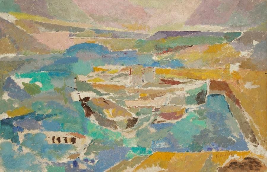 Macario VITALIS [philippin] (1898-1990)
Au port, 1961. Huile sur panneau. Signée et datée en bas à droite. 48 x 71 cm