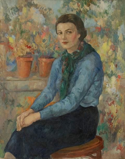 Macario VITALIS [philippin] (1898-1990)
Portrait de femme assise, 1952. Huile sur toile. Signée et datée en bas à droite. 92 x 73 cm