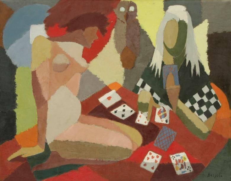 Pierre BERJOLE (1897-1990)
La Cartomancienne, 1957. Huile sur toile. Signée en bas à droite. 73 x 92 cm