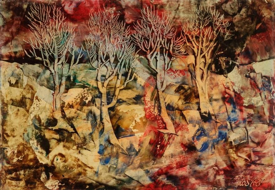 Gomir Anton KOS [yougoslave] (1896-1970)
Paysage aux arbres, 1968. Huile sur papier. Signée et datée en bas à droite. 34 x 49 cm
