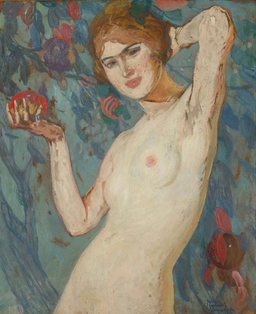 Jean-Gabriel DOMERGUE (1889-1962)
Ève, 1919. Huile sur panneau. Signée en bas à droite. 73 x 58 cm