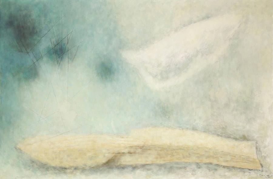 Josef SIMA (1891-1971)
Terre lumière, 1967. Huile sur toile. Signée et datée en bas à droite. 130 x 195 cm. Provenance: Succession J.-B. Pontalis. Exposition: Bourgogne, Château de Ratilly, Hommage à Joseph Sima, 1973, numéro 30