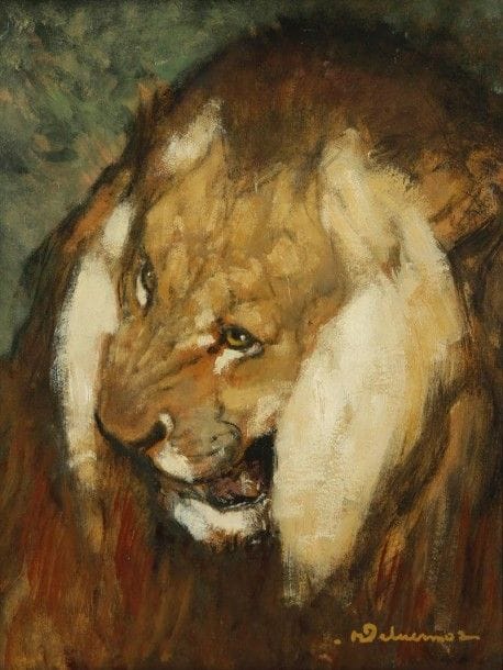 Henri DELUERMOZ (1876-1943)
Tête de lion, circa 1930
Huile sur carton.
Signée H. DELUERMOZ en bas à droite.
52,5 x 42,5 cm