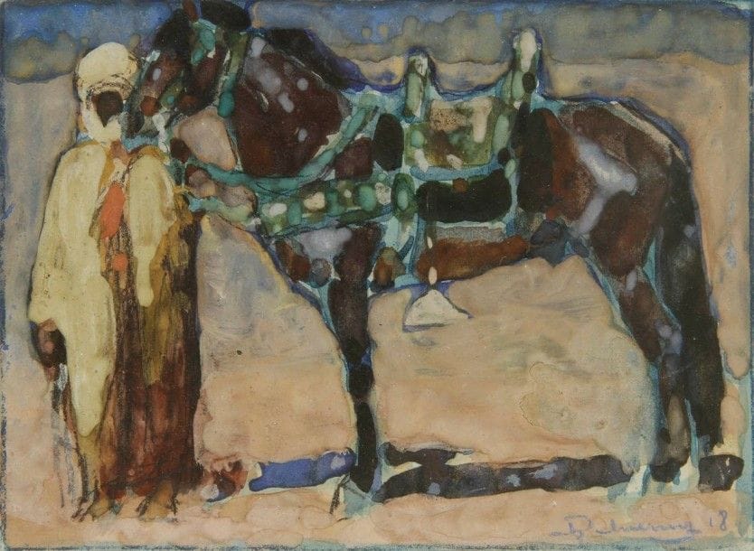 Henri DELUERMOZ (1876-1943)
Cavalier touareg,  1941 
Aquarelle.
Signée et datée H. DELUERMOZ (19)18 en bas à droite.
8,5 x 12 cm