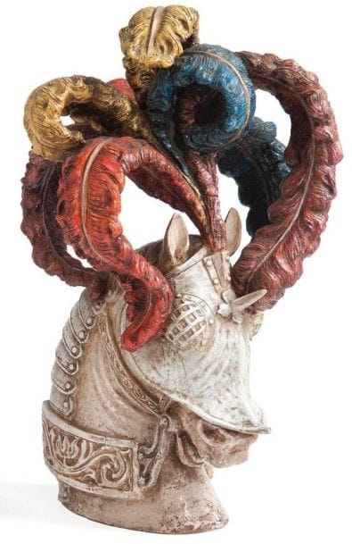 Urbano ZACCAGNINI (1901-1964) pour Ugo ZACCAGNINI Ceramiche
Tête de cheval au barde à panache, 1950
Sculpture décorative.
Céramique émaillée polychrome et patinée.
Signée du monogramme Z barré et Urbano SACCAGNINI, située Italia et datée 1950 sous la base
Hauteur : 67 cm