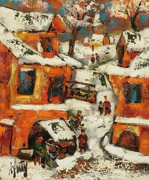 Henri d'ANTY (1910-1998)
Village sous la neige Huile sur toile. Signée en bas à gauche. 55 x 46 cm